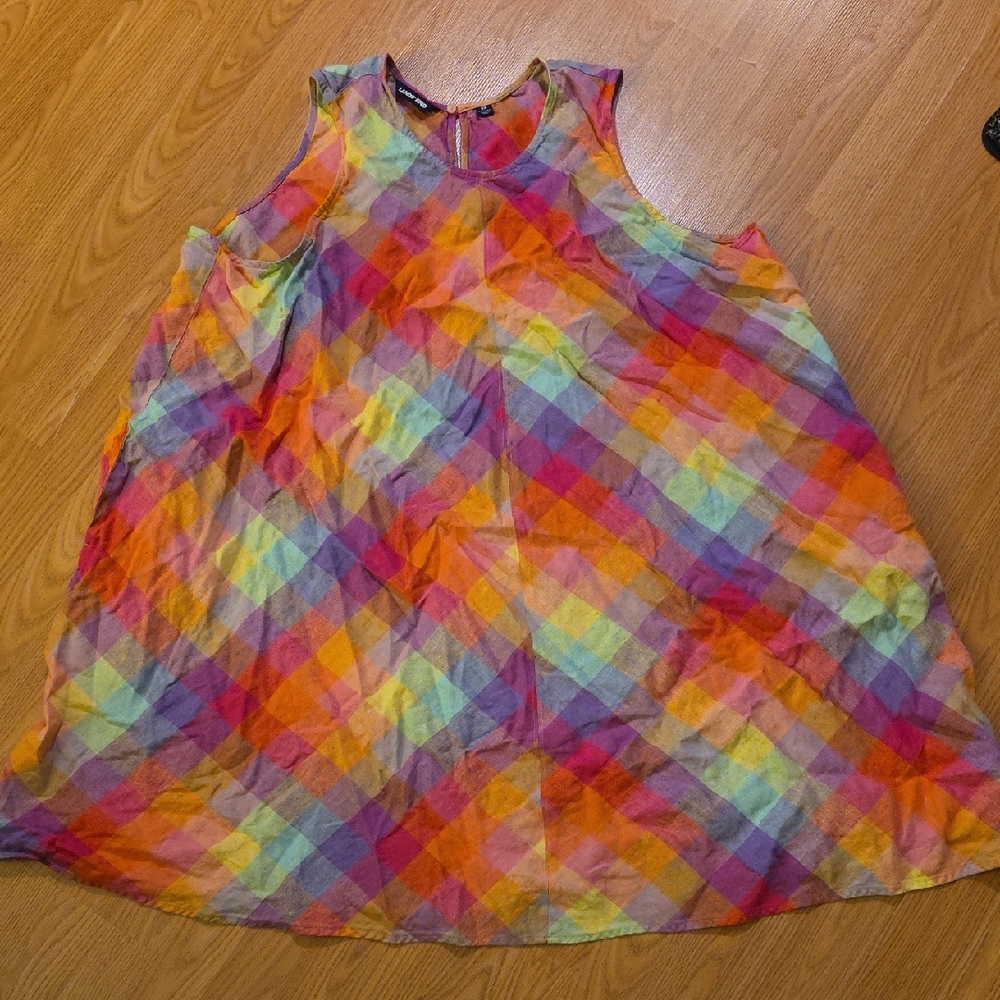 Lands' End Multicolor Plaid Maxi Dress With Pockets Size 3X